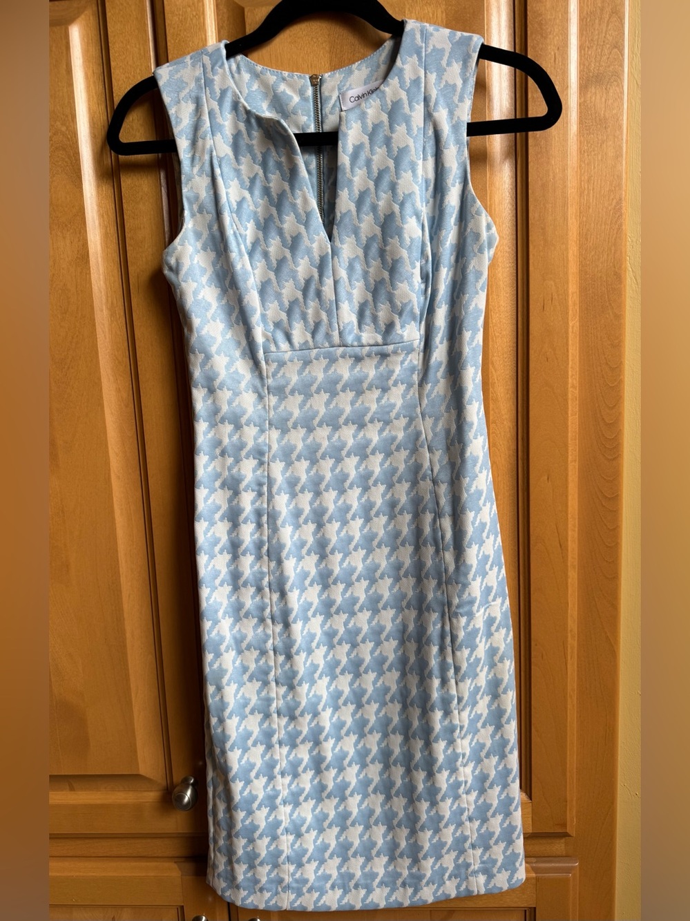 Calvin Klein Light Blue Houndstooth Sheath Dress